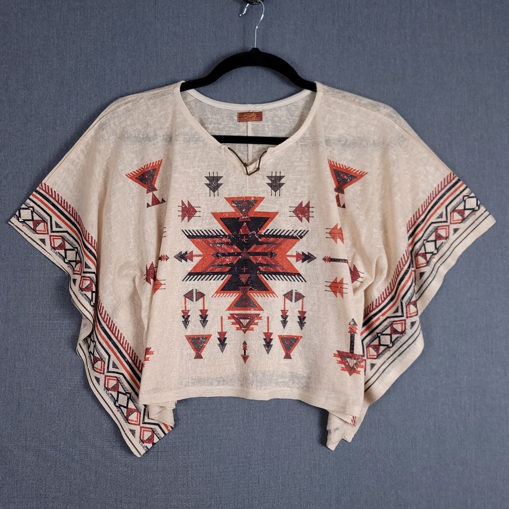 Scully‎ Shirt Womens Medium Southwestern Shawl Cape Sheer Western Pullover